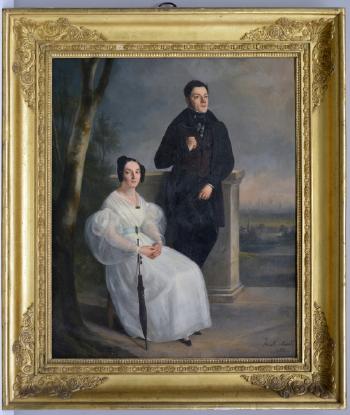 Ritratto di coppia in un paesaggio by 
																	Louis Joseph Fanelli-Semah