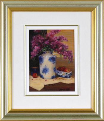 Still Life with Hyacinths and Apples by 
																			Joan Hall Staseson