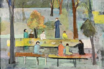 Figures around a picnic table by 
																			Alice Sternberg Valenstein