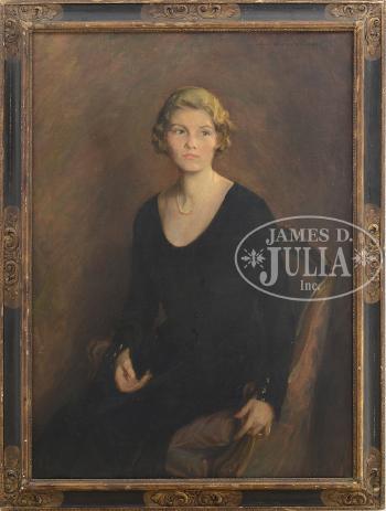 Portrait of a Seated Young Woman in Black Dress with Pearls by 
																			Lydia Field Emmet