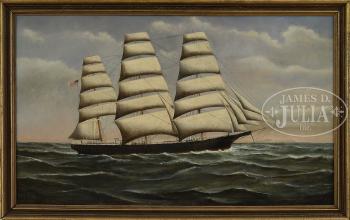 Portrait of a Three Masted Sailing Ship by 
																	Joseph Park Sweetser