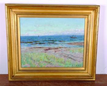 On the Ayrshire Coast, with Arran in the Distance, Painted near Ballantrae by 
																			William James Laidlay