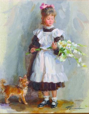 Flowers for Mummy, a Young Girl Holding Flowers by 
																			Tatyana Yenikeyeva