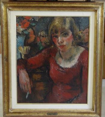 Portrait de jeune femme en rouge by 
																	Georges Emile Capon