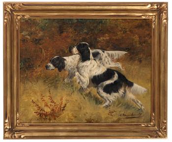 Pair of English setters by 
																	Gustav Muss-Arnolt