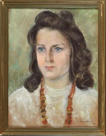 Portrait einer Dame mit Halskette en face by 
																	Gertrud Eberz-Alber