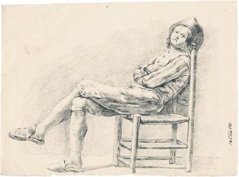 Junger Kavalier im Streifenhemd auf einem Stuhl sitzend by 
																	Matheus de Sallieth
