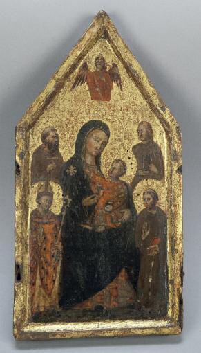 La Madonna con il Bambino tra i santi Leonardo, Ambrogio, Giovanni Evangelista e Francesco by 
																	 Cristoforo di Bindoccio