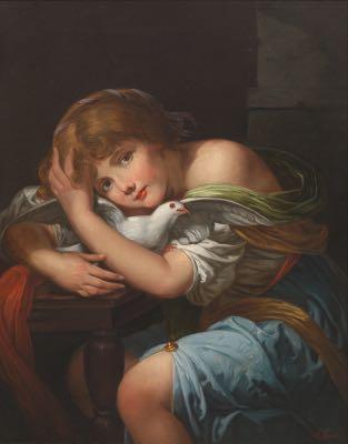 Portrait of Italian Maiden with a Dove by 
																			Achille Leonardi