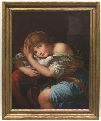 Portrait of Italian Maiden with a Dove by 
																			Achille Leonardi