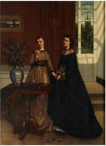 Interieur mit zwei jungen Frauen by 
																			Edmond Alfonse Charles Lambrichs