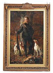 Emil Holstein Rathlou (1849-1919) heir of the estate Rathlousdal.  After the hunt with his dogs and game by 
																	Elisabeth Jerichau-Baumann