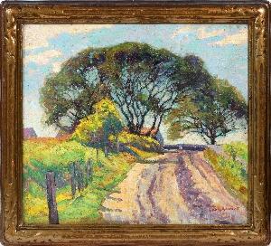 Country road with trees by 
																	George G Adomeit