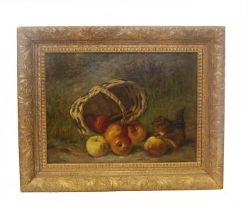 Basket of apples and a squirrel by 
																	Elias T Abberley