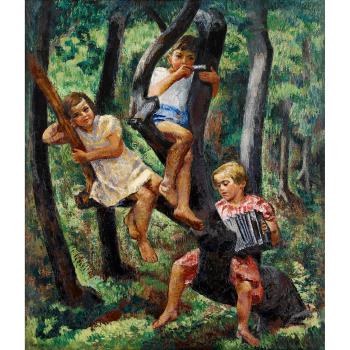 Three children in a tree by 
																	Faye Swengel