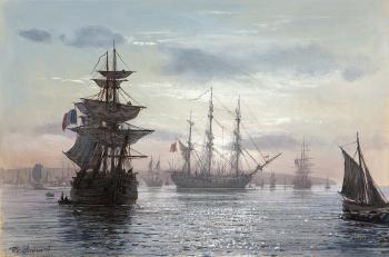 Ships leaving port by 
																			Peter Ellenshaw