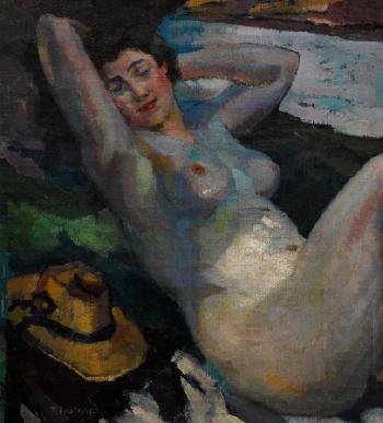 Reclining nude by 
																	Raoul Dastrac
