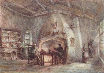 Interior scene with figures by a fire by 
																	John Fulleylove