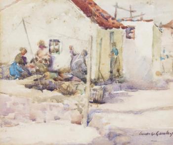 Mending the nets, Pittenweem by 
																	Andrew Gamley