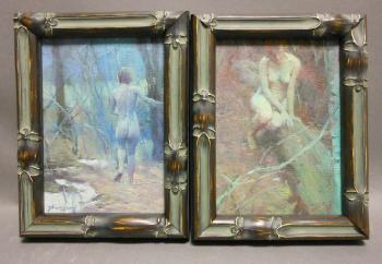Two Works: Nude Walking Away; and Nude Seated on a Log by 
																			 Zhang Hongnian