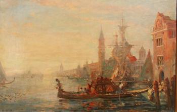 A Venetian Scene, with a Gondola in the Foreground by 
																			 Gabyzot