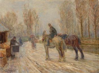 Viale con contadini a cavallo by 
																	Carlo Balestrini