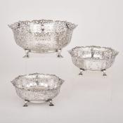 Set of three English Circular Dessert Baskets by 
																	 Wakely & Wheeler