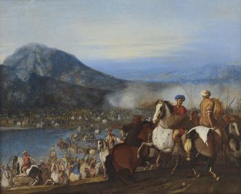 Cavalieri che guadano un fiume by 
																	Aniello Falcone