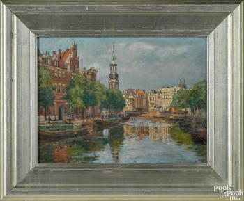 Canal scene by 
																			Dirk Johannes van Haaren