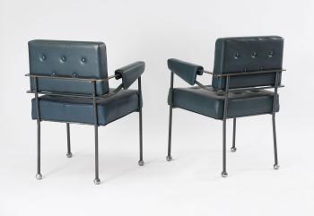 Two armchairs from the Hamburg TV tower by 
																			Eddie Harlis