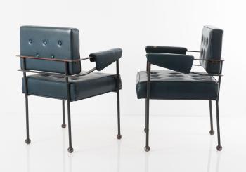 Two armchairs from the Hamburg TV tower by 
																			Eddie Harlis