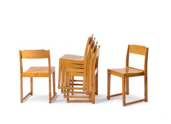 Six stacking chairs by 
																			Sven Markelius