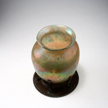 Vase with bronze foot by 
																			Louis Comfort Tiffany