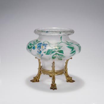 'Glycines et libellule' vase with bronze mounting by 
																			 L'Escalier de Cristal