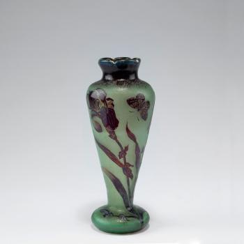 'Iris et papillon' vase by 
																			 Vallerysthal Glass
