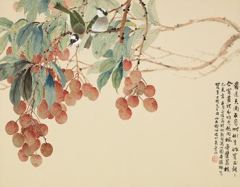 Lychee and birds by 
																	 Yu Zhonglin