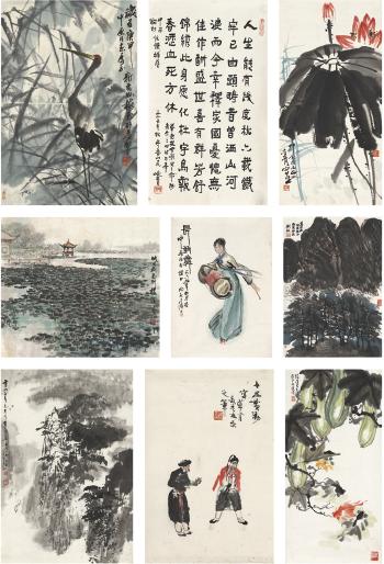 Landscape; Flowers; Figures; Calligraphy by 
																	 Liu Hang