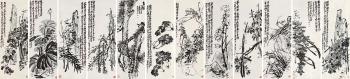 Flowers of twelve screen folding by 
																	 Wu Changshuo