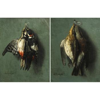 Pics Épeiches (Great-spotted Woodpeckers); Grives litornes (Fieldfare thrushes) by 
																	Benjamin Raspail