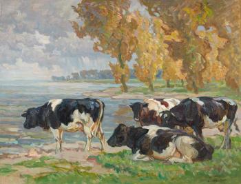 Four Cows near Water by 
																	August Ludecke-Cleve