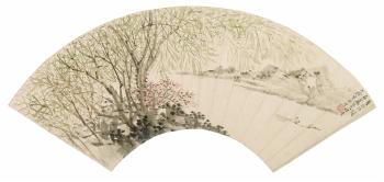 Two fan paintings. a) Seascape with boat; b) Flowering branch by 
																			 Fan Song