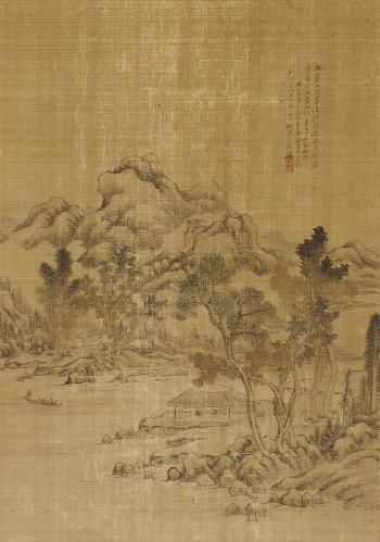 River landscape in the manner of Hong Wu (Yaohua Daoren) by 
																	 Zhang Binggang