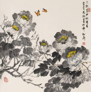 Peonies and butterflies by 
																	 Gao Songtao