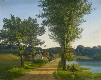 Danish summer landscape with Horsemen on a rural road by 
																	Andreas Juuel