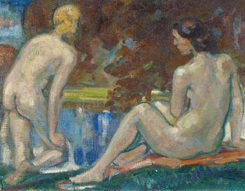 Bathing woman by the Lake by 
																	Ludolf Verworner