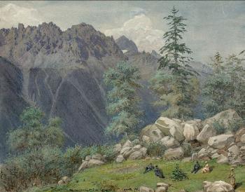 Vue de la vallée de Chamonix: le massif des aiguilles rouges pris du torrent du Greppon by 
																	Adolphe Etienne Viollet-Le-duc