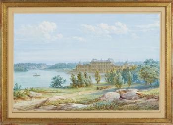 Vy mot Drottningholms slott och Vy från Skeppsholmen mot Stockholms slott by 
																			George Osterwald