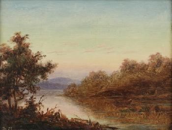 Flodlandskap vid solnedgång by 
																			Ferdinand Fagerlin