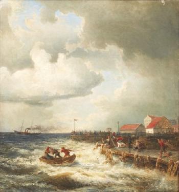 Holländsk hamn i blåst by 
																			Alfred Wahlberg