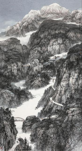 Landscape in Mountain Shu by 
																			 Zhou Yuguo